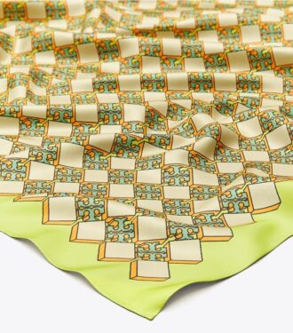 3D-rutig logotyp, dubbelsidig, överdimensionerad fyrkantig silkescarf