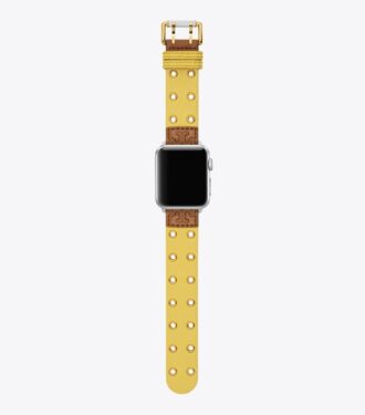 Band med dubbla nitar för Apple Watch®, gult läder