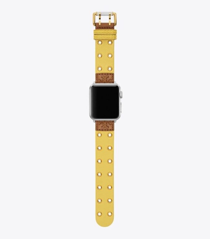 Band med dubbla nitar för Apple Watch®, gult läder