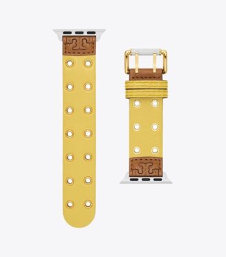 Band med dubbla nitar för Apple Watch®, gult läder