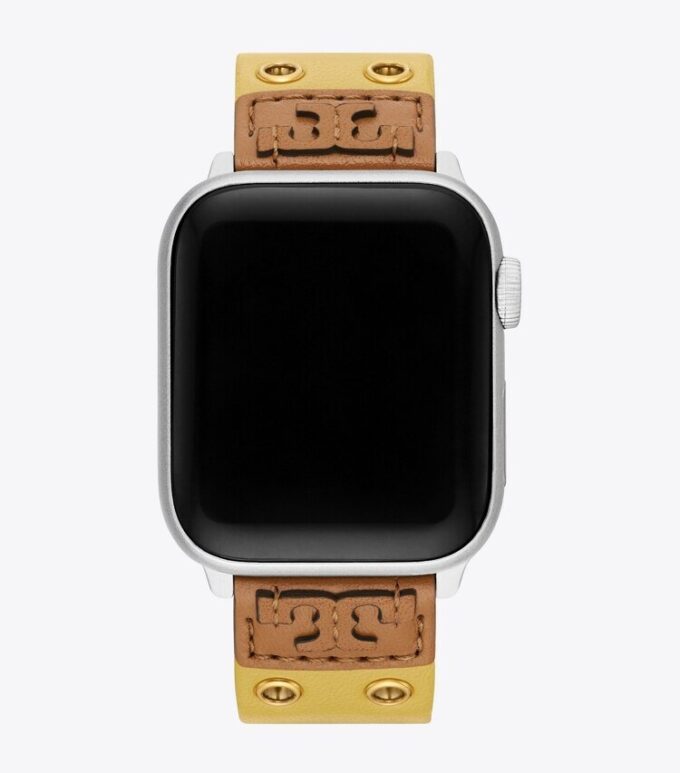 Band med dubbla nitar för Apple Watch®, gult läder