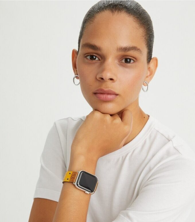 Band med dubbla nitar för Apple Watch®, gult läder