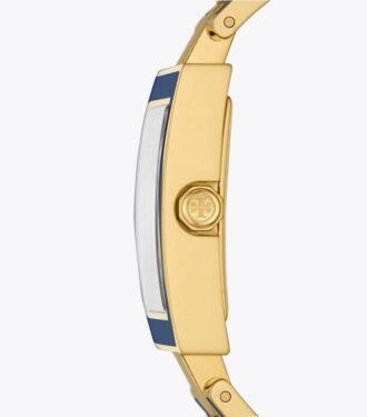 Buddy Bangle-klocka, marinblå/guldfärgat rostfritt stål, 25 x 32 mm