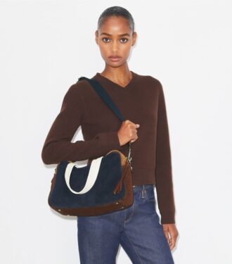 Colorblock Suede Satchel