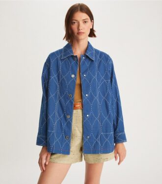 Denimjacka med kantstickning