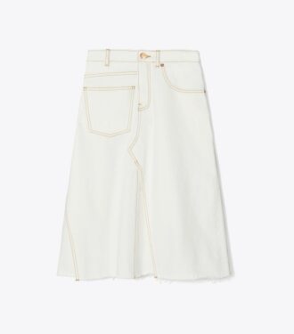 Denimkjol i dekonstruerad stil