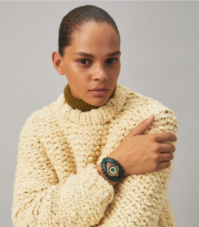Evil Eye Bangle Watch, bagageläder/grön, 27 mm Evil Eye Bangle Watch, bagageläder/grön, 27 mm