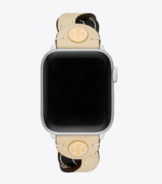 Flätat armband för Apple Watch®, krämfärgat/svart läder, 38 mm – 40 mm Flätat armband för Apple Watch®, krämfärgat/svart läder, 38 mm – 40 mm