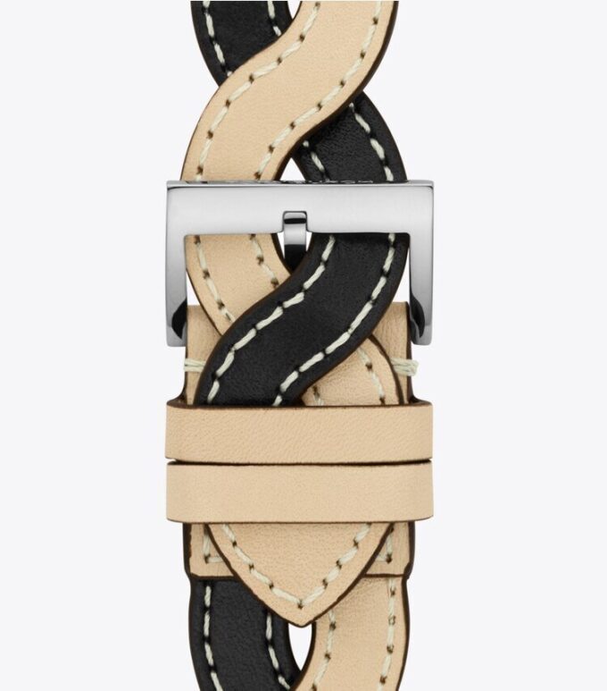 Flätat armband för Apple Watch®, krämfärgat/svart läder, 38 mm – 40 mm Flätat armband för Apple Watch®, krämfärgat/svart läder, 38 mm – 40 mm
