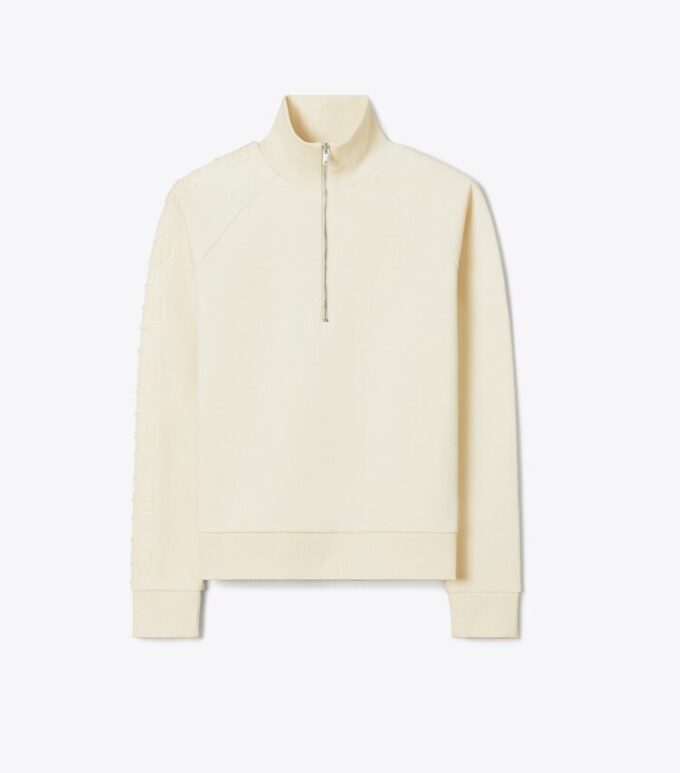 French Terry-tröja med logotyp på ärmen och halv dragkedja French Terry-tröja med logotyp på ärmen och halv dragkedja