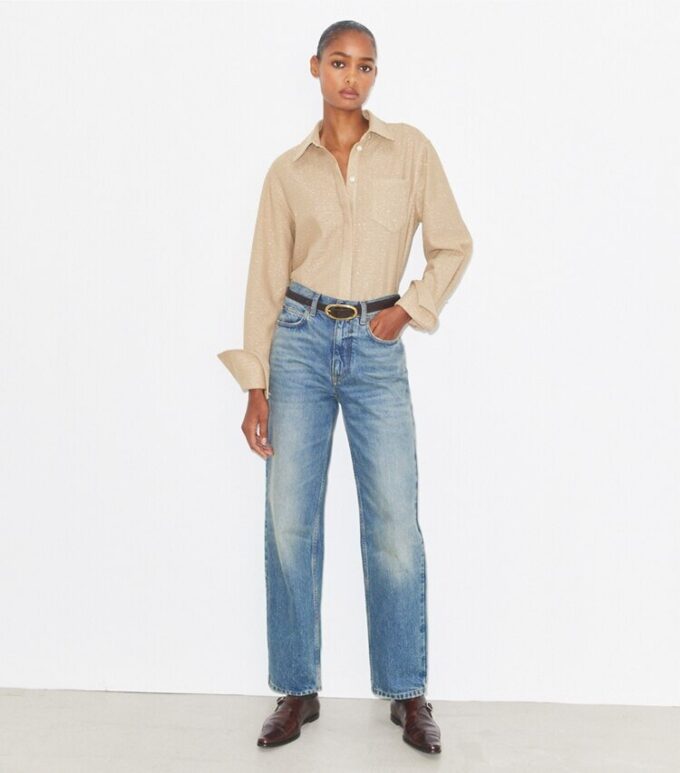 Jacquard-top med manschetter Jacquard-top med manschetter