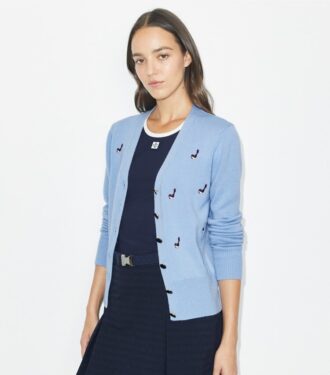 Kashmircardigan med broderad fågel