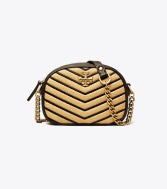 Kira Chevron mjuk kameraväska i halm, liten