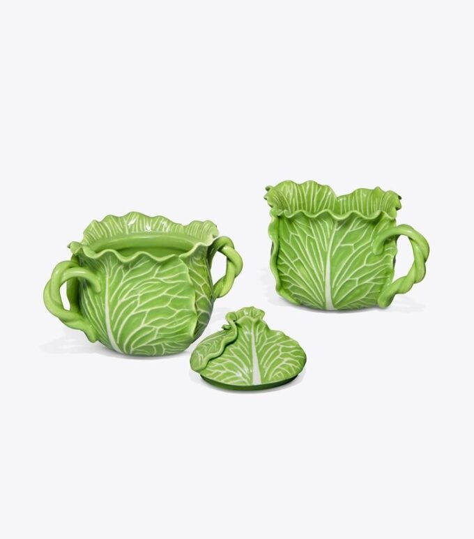 Lettuce Ware sockerskål med lock och mjölkkanna Lettuce Ware sockerskål med lock och mjölkkanna