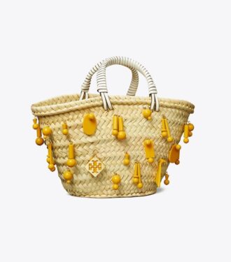 Liten broderad raffia-väska