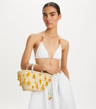 Liten broderad raffia-väska