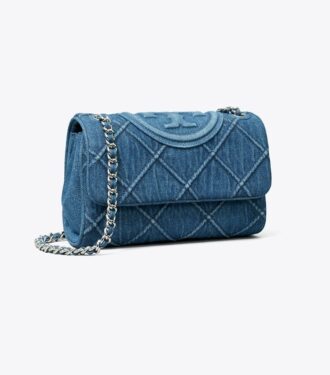 Liten Fleming mjuk denim-axelväska
