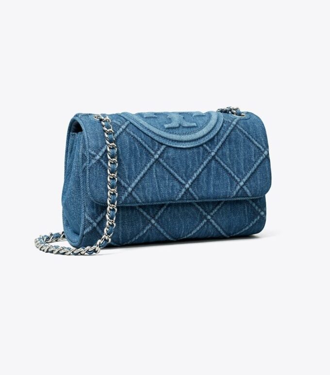 Liten Fleming mjuk denim-axelväska
