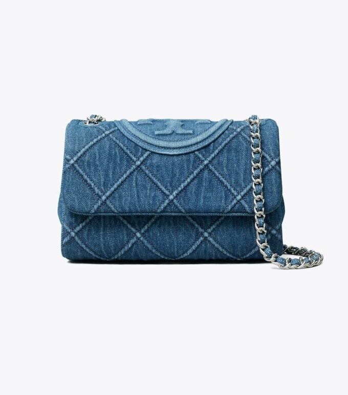 Liten Fleming mjuk denim-axelväska