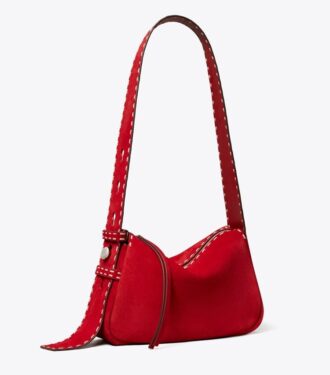 Liten Romy-axelväska i mocka med pickstitch