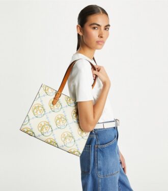 Liten T Monogram kontrastpräglad tote