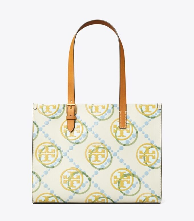 Liten T Monogram kontrastpräglad tote