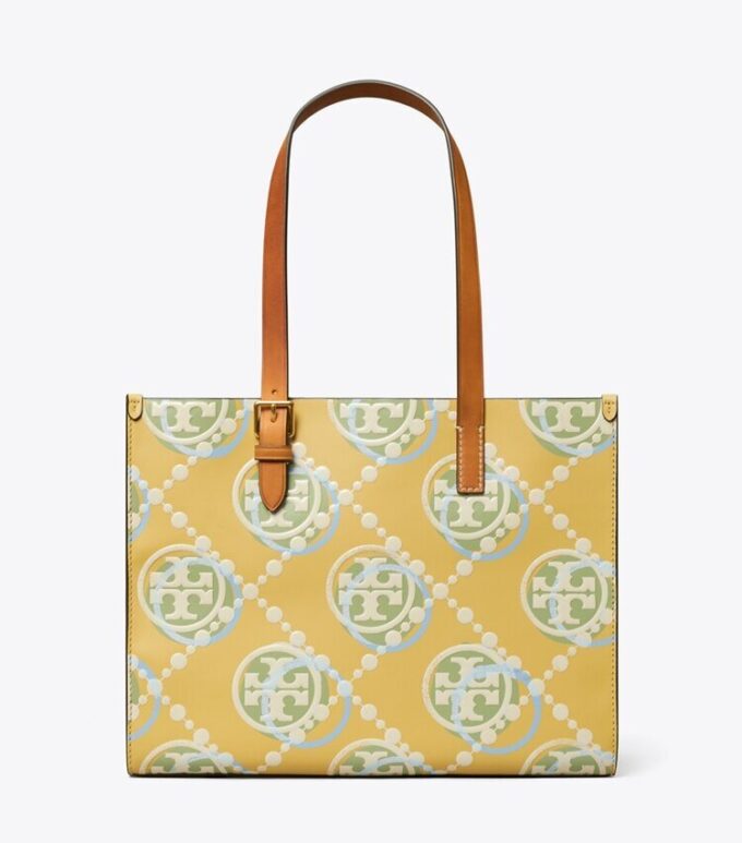 Liten T Monogram kontrastpräglad tote