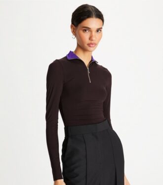 Långärmad jersey-tröja med dragkedja fram