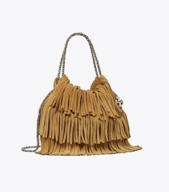 Mini Fleming Hobo-väska i mocka med fransar