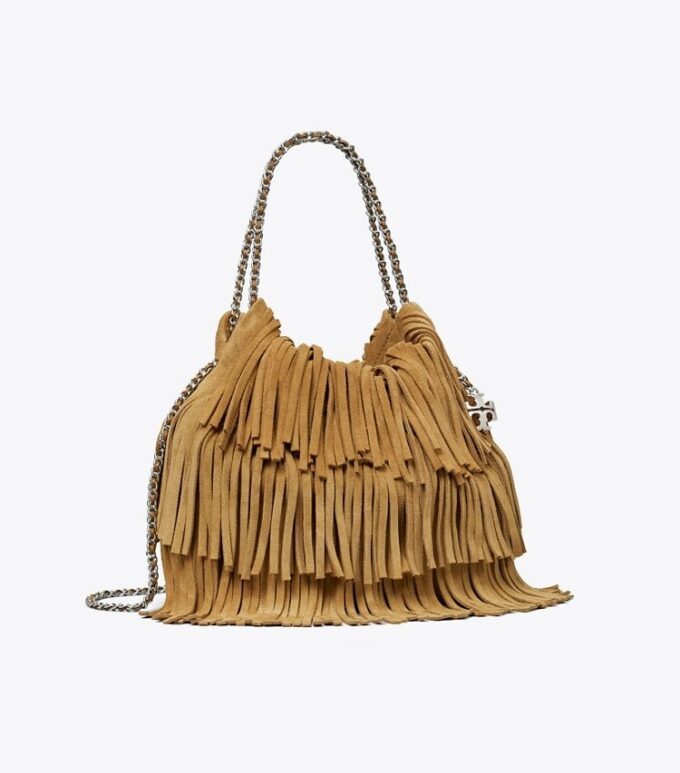 Mini Fleming Hobo-väska i mocka med fransar