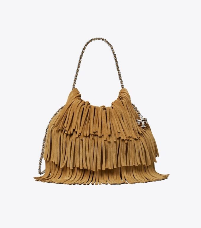 Mini Fleming Hobo-väska i mocka med fransar