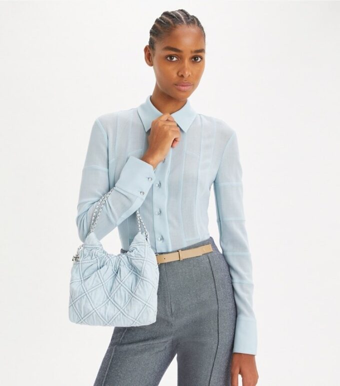 Mini Fleming mjuk denim hobo-väska Mini Fleming mjuk denim hobo-väska