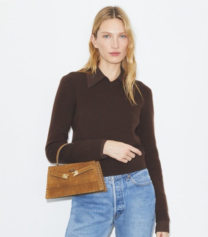 Mini Lee Radziwill-väska med topphandtag och fransar i mocka Mini Lee Radziwill-väska med topphandtag och fransar i mocka