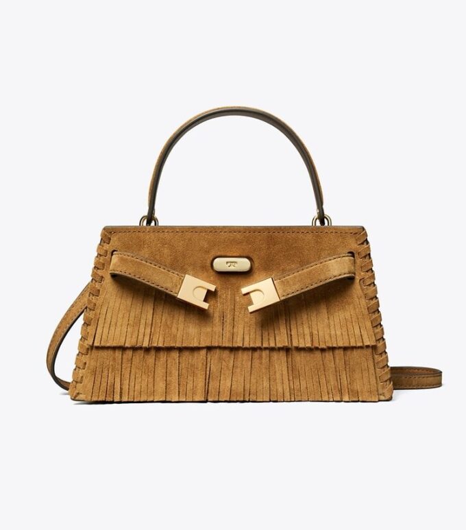 Mini Lee Radziwill-väska med topphandtag och fransar i mocka Mini Lee Radziwill-väska med topphandtag och fransar i mocka