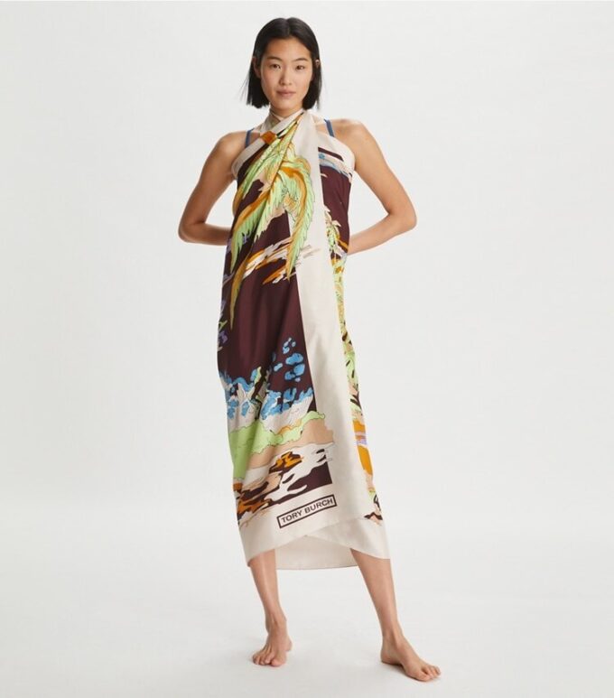 Palm Tree Postcard Oversized Silk Square Scarf Palm Tree Postcard Oversized Silk Square Scarf