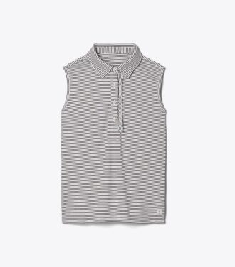Performance Striped Sleeveless Ruffle Polo Performance Striped Sleeveless Ruffle Polo