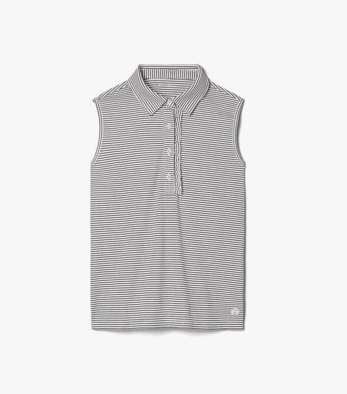 Performance Striped Sleeveless Ruffle Polo Performance Striped Sleeveless Ruffle Polo