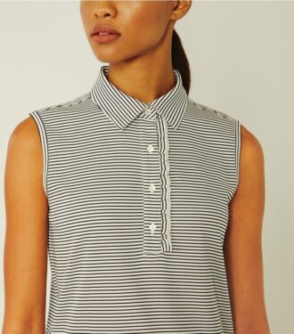 Performance Striped Sleeveless Ruffle Polo Performance Striped Sleeveless Ruffle Polo
