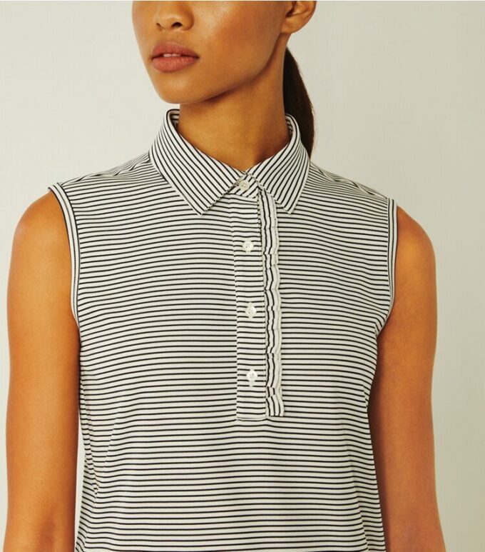 Performance Striped Sleeveless Ruffle Polo Performance Striped Sleeveless Ruffle Polo