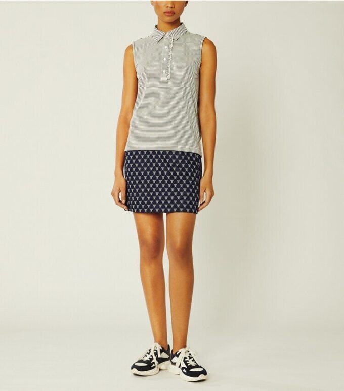 Performance Striped Sleeveless Ruffle Polo Performance Striped Sleeveless Ruffle Polo
