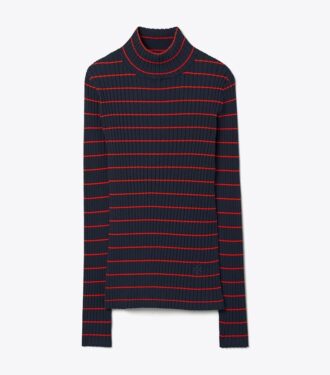 Randig ribbad mjuk teknikstickad turtleneck Randig ribbad mjuk teknikstickad turtleneck