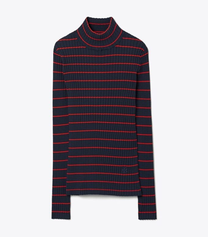 Randig ribbad mjuk teknikstickad turtleneck Randig ribbad mjuk teknikstickad turtleneck