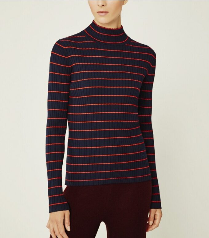 Randig ribbad mjuk teknikstickad turtleneck Randig ribbad mjuk teknikstickad turtleneck