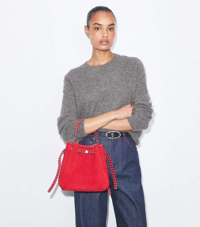 Romy Suede Pick Stitch Bucket Bag Romy Suede Pick Stitch Bucket Bag