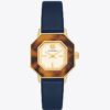 Sawyer Octagonal Watch, marinblått läder/guldfärgat rostfritt stål, 28 x 32 mm Sawyer Octagonal Watch, marinblått läder/guldfärgat rostfritt stål, 28 x 32 mm