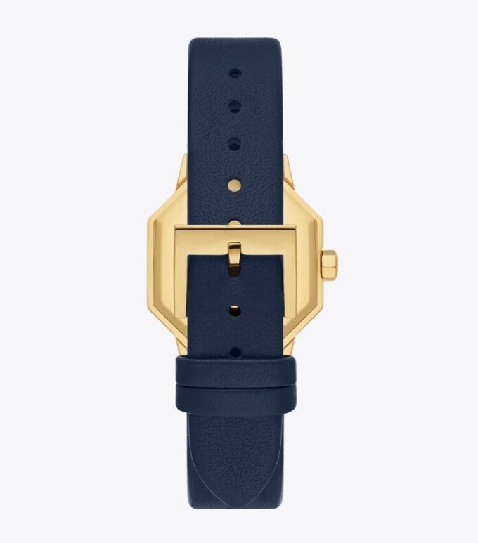 Sawyer Octagonal Watch, marinblått läder/guldfärgat rostfritt stål, 28 x 32 mm Sawyer Octagonal Watch, marinblått läder/guldfärgat rostfritt stål, 28 x 32 mm