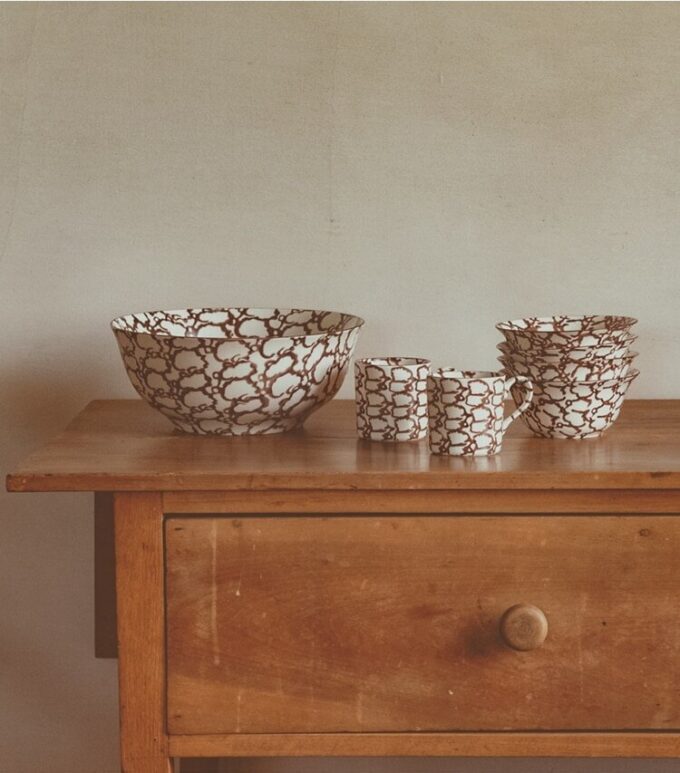 Spongeware-mugg, set om 4 Spongeware-mugg, set om 4