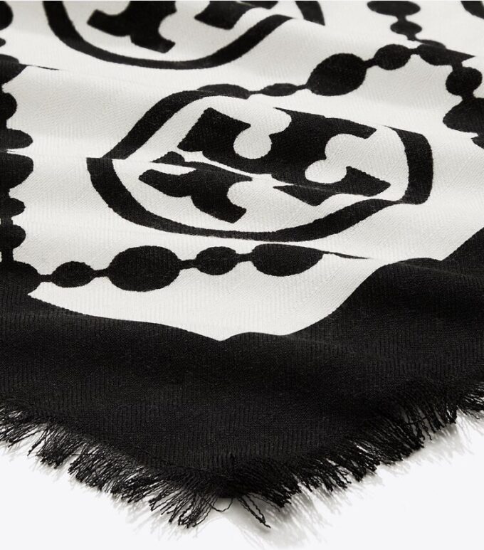 T Monogram Bordered Oblong Scarf