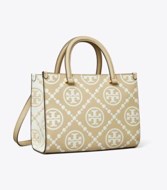 T Monogram Contrast Embossed Top-Handle Tote