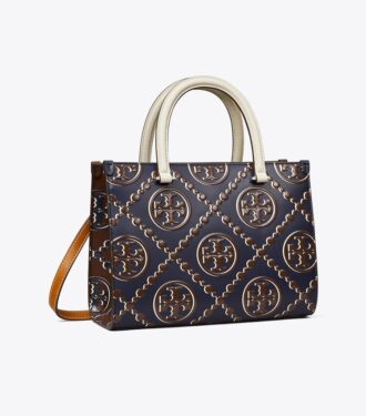 T Monogram Contrast Embossed Top-Handle Tote